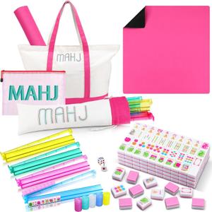 Ceenna Pink American Mahjong Set with Carrying Bag Complete Ma Jong Game, 9.45 x 13.39 inches