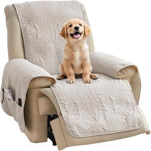 Pamhaven Beige Quilted Recliner Covers, Water-Repellent Recliner Slipcovers, Lazy Boy Chair Covers, Pet Friendly Recliner Cover for Dogs Cats, Washable Furniture Protector (Recliner 22", Beige Cream)