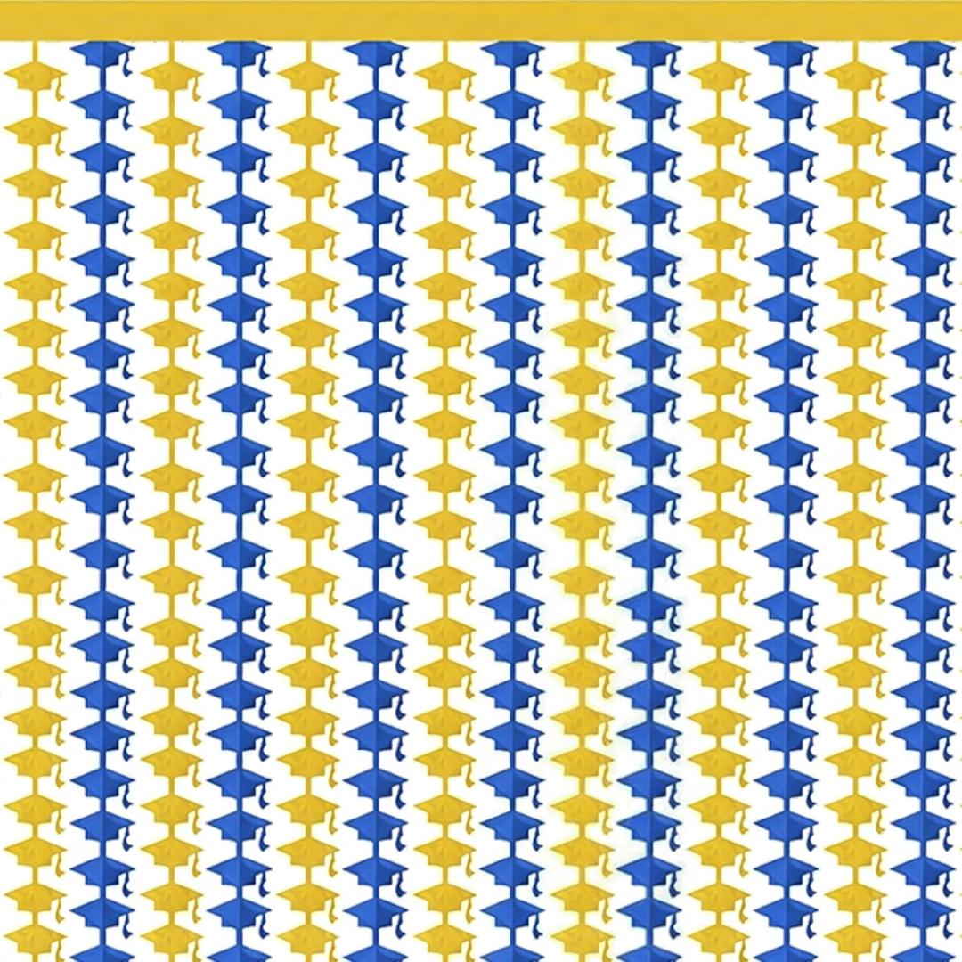 4 x Graduation Decoration 2026 2027 - Blue Gold Graduation Cap Tinsel Streamers Backdrop Banner | Grad Photo Booth Props Party Favors Supplies Indoor Outdoor - Graduation Party Decorations