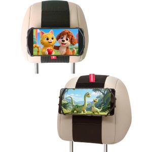 Silicone Car Phone Holder, Adjustable Phone Headrest Mount Compatible with iPhone 17 16 15 14 Pro Max, Samsung Galaxy S25, S25 Ultra and other 3.5 - 7 Inch Cell Phones for Kids in Back Seats - 2 Pack