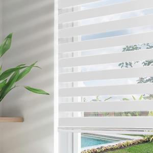 Joydeco Cordless Zebra Blinds for Windows, Dual Layer Free-Stop Zebra Shades Privacy Light Control for Day and Night, Light Filtering Sheer Blinds for Indoor Windows (Off-White, 22" W x 75" H)