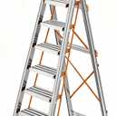7 Step Folding Ladder, Portable Sturdy Steel Ladder, Heavy-Duty Step Stool with Anti-Slip Pedal and Handrails for Home & Kitchen Use