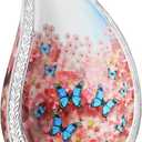 Urn for Ashes for Women & Male, Cremation Urns for Human Ashes Adult Female or Men, Funeral Decorative Tear Drop Urns, Burial Urn, Blue Butterfly & Pink Flower - Large Teardrop