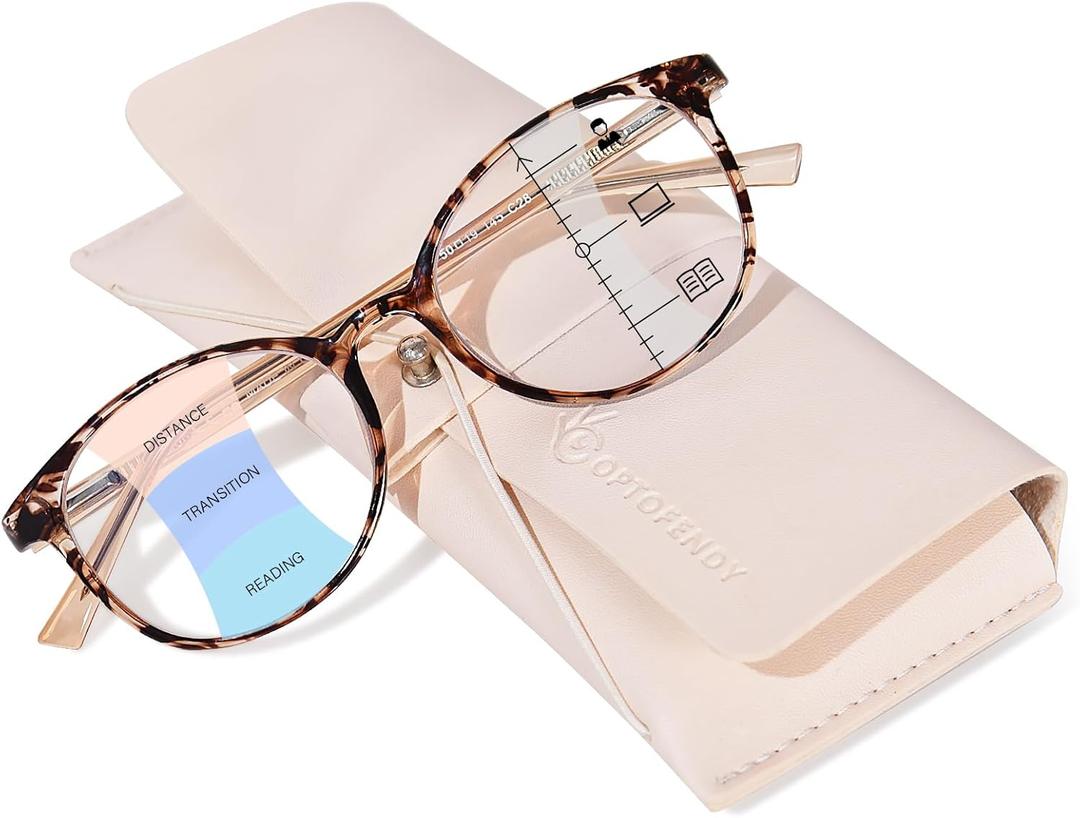 OPTOFENDY Progressive Multifocal Reading Glasses for Women Men, TR90 Blue Light Computer Readers Anti Glare/Eyestrain (Tortoise)