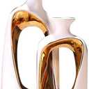 2 Pieces White Gold Ceramic vase Set Home Ceramic Decorative vase furnishings Abstract Decorative vase Office Centerpiece Decoration Suitable for Bookshelves, Fireplace