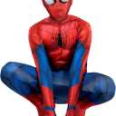 Marvel Spider-Man Official Youth Deluxe Zentai Costume - Deluxe Two-Way Stretch Spandex with Invisible Zippers and Wrist Openings for Added Convenience (XL) Multi