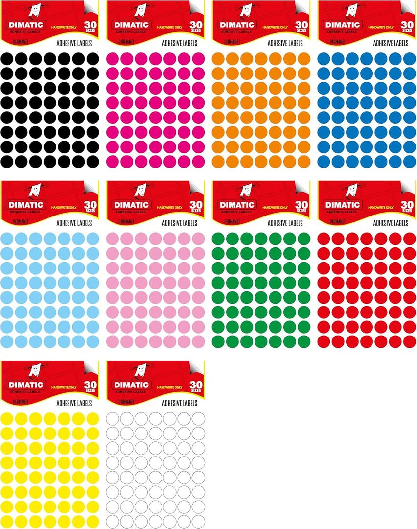 Dimatic Round Color Coding Labels Inch | 6,720 Circle Stickers | 10 Colors | Peel and Stick Dots | Office, School, Crafts & Inventory Organization