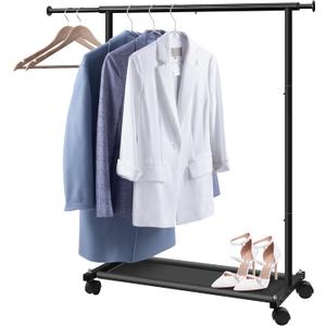 MISSLO Short Clothing Racks for Hanging Clothes with Bottom Shelves and Wheels Heavy Duty Rolling Clothes Rack Kids Clothing Rack for Adult Coat, Closet, Wardrobe (Black)