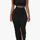 HUUSA Women's Sexy 2 Piece Skirt Sets Elegant Bodycon Maxi Dress Sleeveless Tank Shirt Tops High Waist Ruched Slit Long Dress, L