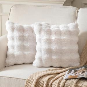 Joyouth Pack of 2 Thick Plush Throw Pillow Covers Fluffy Wave Faux Fur Decorative Cushion Covers Soft Wool Pillowcase for Sofa Couch Livingroom 16x16 Inch White