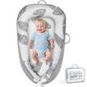 KISS GOLD Baby Lounger - Breathable Soft Cotton Cover Baby Lounger Nest, Babies Essentials Gifts, Portable Lounger for Baby Tummy Time Floor Playing Seated Support for Home and Travel (Grey Feather)