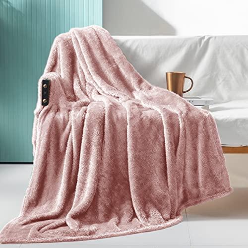 Exclusivo Mezcla Plush Fuzzy Fleece Throw Blanket Extra Large, Super Soft, Fluffy and Warm Blankets for Couch, Bed, All Season Use (50x70 Inches, Pink)