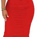 PINSV Women Ruched Off Shoulder Dress Bodycon Party Elegant Midi Dresses, Large