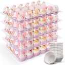 8 Sets 24 Counts Cupcake Containers, Stackable Plastic Dozen Cupcake Boxes with Detachable High Dome Lid, Clear Cupcake Carrier Holder