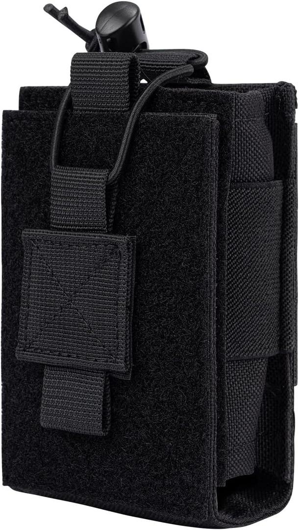 2 x Adjustable Radio Pouch MOLLE Radio Holder for Tactical Duty Belt Two Ways Radio Holster Walkie Talkies Case Rifle Mag Carrier 5.56mm 7.62mm Magazine Nylon Carry Bag for Police Security Rescue (Black)