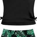 Girls Tankini Swimsuits Two Piece Bathing Suit Drawstring Swimwear Set for Girls(Green, 11-12Y)