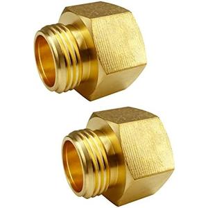 GESHATEN 3/4” GHT Male x 1” NPT Female Connector, Brass Garden Hose Fitting, Adapter, Industrial Metal Brass Garden Hose to Pipe Fittings Connect (2 Pack)