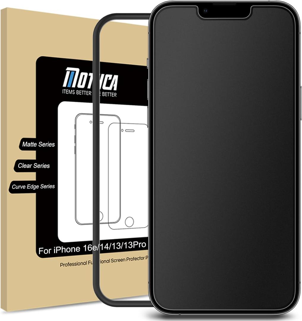 Mothca Matte Glass Screen Protector for iPhone 16e / iPhone 14 / iPhone 13 / iPhone 13 Pro [6.1 Inch] Anti-Glare & Anti-Fingerprint Tempered Glass, [Easy Installation Frame] Smooth as Silk