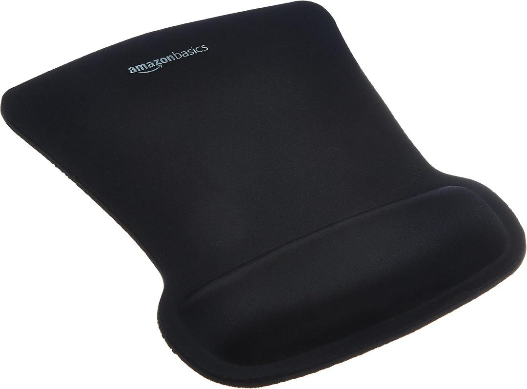Amazon Basics Ergonomic Mouse Pad with Wrist Support for Pain Relief, Gel-Filled Cushion, Non-Slip Rubber Grip Base, 10.1 x 8.1 Inches, Black, 10.1L x 8.1W inches
