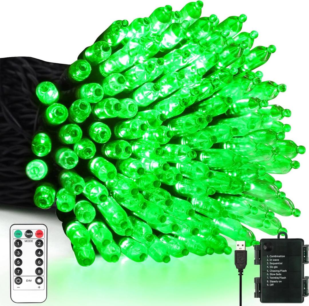 Tcamp 33ft 100LED Green Christmas Lights Battery Operated with Remote Memory Timer, 8 Modes Battery String Lights for Christmas Tree Wreath Bedroom Outdoor Indoor Decor