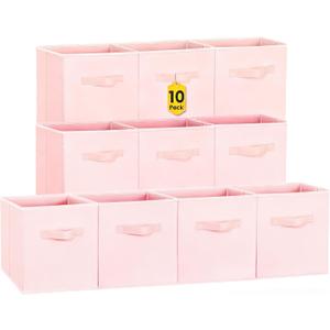 Criusia Storage Cubes- 11 Inch Cube Storage Bins for Organizing Shelves - Nursery Closet Organization Bins for Clothes Blanket - 10 Pack Collapsible Decorative Storage Box for Living Room (Pink)