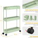 SPACELEAD Slim Storage Cart 3 Tier,Bathroom Organizer Rolling Utility,Mobile Shelving Unit Slide Out for Office, Kitchen, Laundry Room & Narrow PlacesGreen