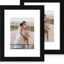 Hongkee 9x12 Picture Frame Set of 2, Made of Real Glass and Black Wooden Frame - Display Pictures 6x8 with Mat or 9x12 Without Mat, 9 by 12 Photo for Wall or Tabletop