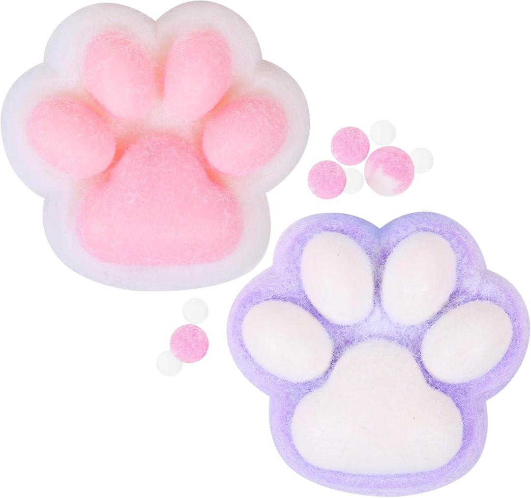 2pcs Cat Paw Squishy Toy, 5 in Big Cute Kawaii Fufu Squishies, Sticky Cat Paw Fur Ball, Super Soft Stress Relief Funny Fidget Toys, Novelty Things Suitable for Adults Kids