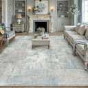10x14 Washable Area Rug Blue Cream Abstract Non Slip Soft Low Pile Rug for Living Room Bedroom Dining Room Office Neutral Modern Indoor Large Throw Carpet for Home Decor