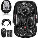 Infant Car Seat Insert with Removable Cushion for Preemie to Toddler, Reversible Newborn Carseat Insert for Baby Head Body Support, Fits for Stroller, Baby Swing, Bouncer (Black Star)