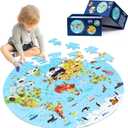 World Map Jigsaw Puzzle for Kids 4-8, 70 Piece Globe Large Round Floor Puzzles for Kids Ages Toddler Puzzle Geography Games Educational Toys Birthday for Children