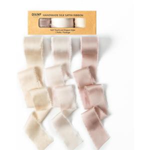 Nude Pink/Champagne/Dusty Rose Handmade Fringe Satin Silk Ribbon 1-1/2 inch x 21 Yard Frayed Edges Ribbons for Wedding Invitations, Flower Bouquets, Gifts Wrapping, Bridal Shower, Holiday Decor