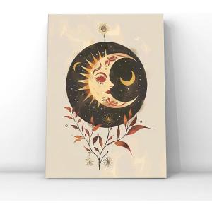 HSFFBHFBH Boho Celestial Sun Moon Wall Art Canvas Print | Spiritual & Mystical Home Decor for Bedroom/Living Room | Premium Giclee Art - Stretched and Ready to Hang 16x24inch