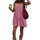 utcoco Women's 2025 Summer A Line Flowy Plaid Mini Dress Y2k Tie Shoulder Babydoll Dress Beach Vacation Outfits (X-Large, Red)