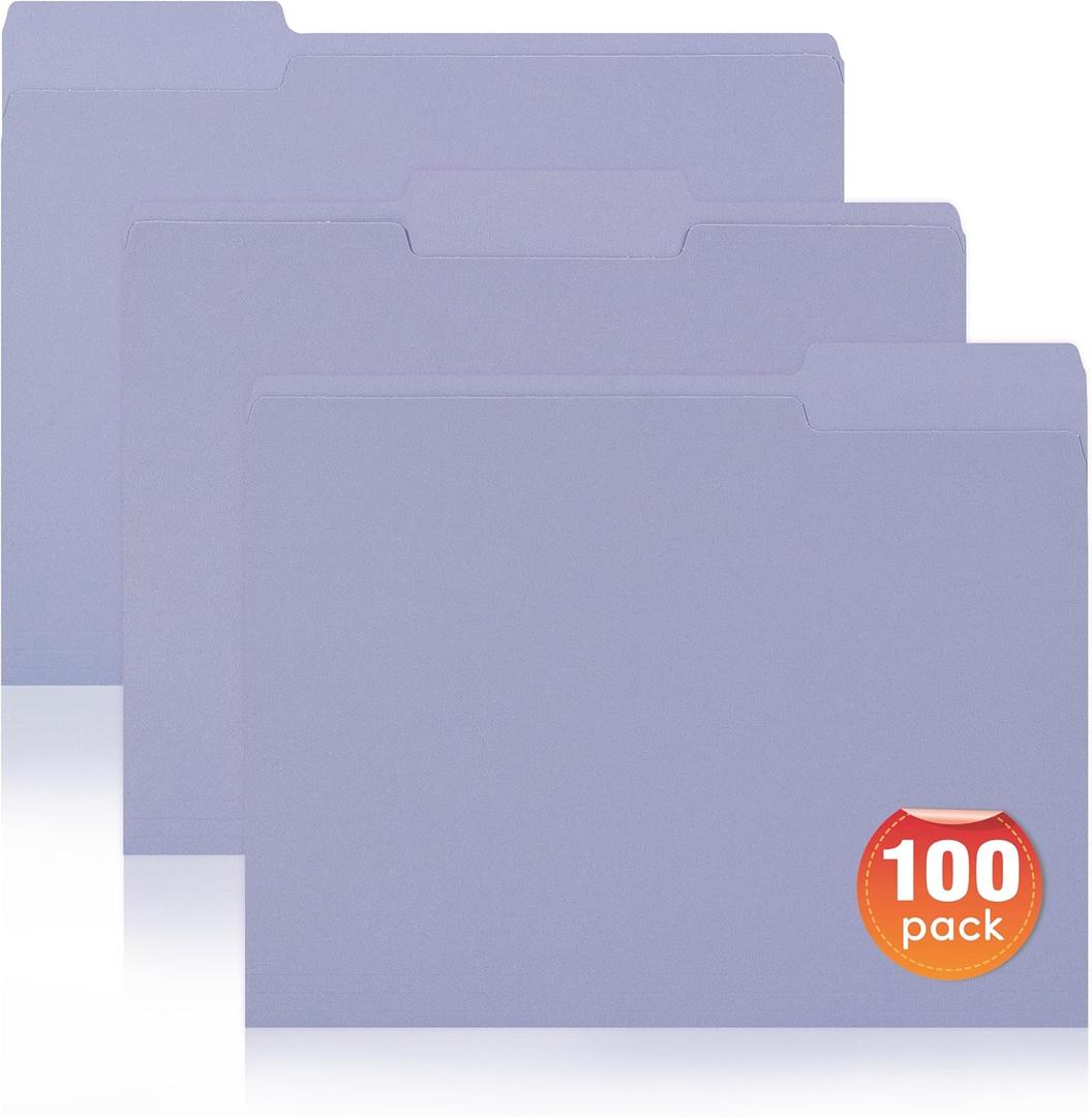 100 Packs File Folders Letter Size, 8.5 x 11 Colored File Folders 1/3 Cut Tab for Easy Labeling, for Home, Office, School Filing