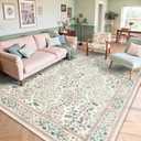 6x9 Area Rugs, Machine Washable Low Pile Floral Rugs for Living Room, Bedroom, Large Boho Area Rug with Non-Slip Backing for Dining Room(Pink Floral)