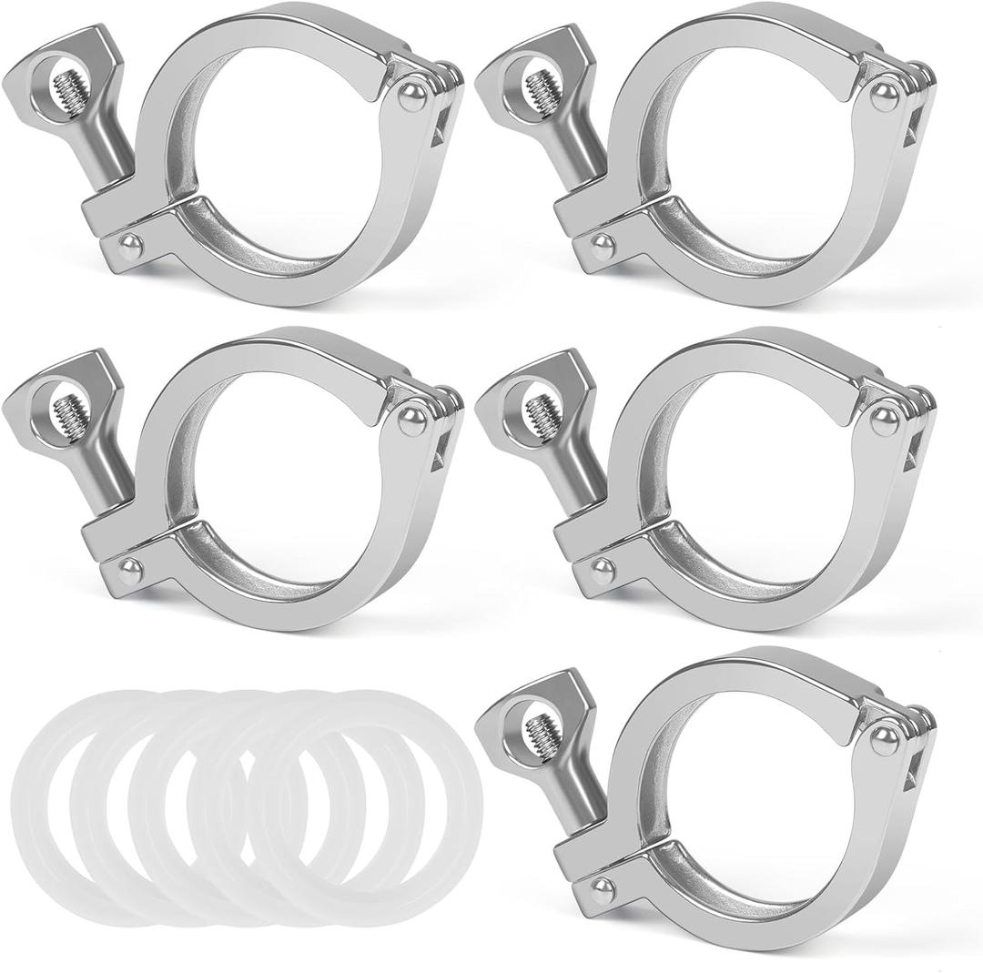 Single Pin Tri Clamp 5 Pcs Heavy Duty Ferrule TC 2 Inch Stainless Steel 304 with Silicone Gaskets