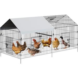 86"x40"x40" Large Chicken Coop, 2 Compartments Chicken Run with 4 Doors & Waterproof Cover, Walk in Poultry Cage for Hen, Rabbit, Duck, Goose (Silver)