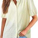 EVALESS Womens Button Down Shirts Cute Short Puff Sleeve V Neck Tops Spring Summer Blouses for Women Dressy Casual 2XL
