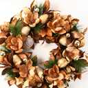 BINFEN 24" Winter Wreaths for Front Door, Gold-Brown Leaves Balls Pears Magnolia Flowers Christmas Wreath, Door Reef for Windows Fireplaces Walls, Front Porch Indoor and Outdoor Decor