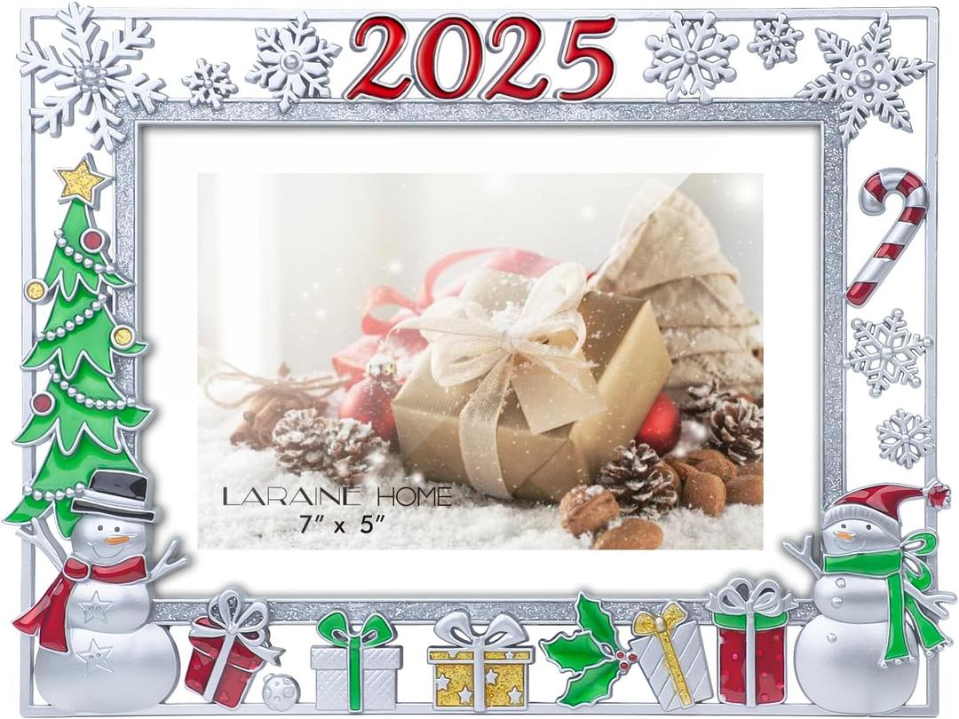 LARAINE Picture Photo Frame 5x7 Metal 2025 Christmas High Definition Display Pictures for Tabletop Home Decorative Holiday Gift (Silver (2025))