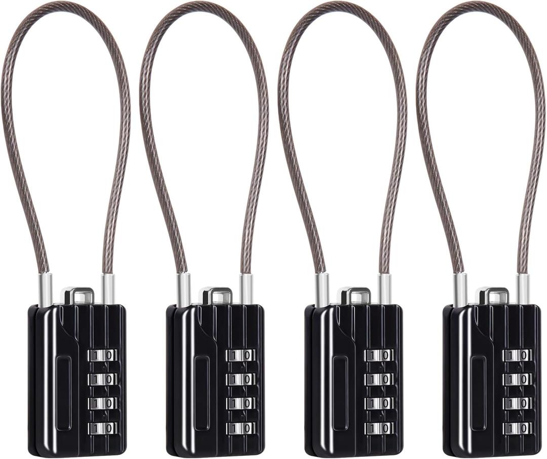SEPOX Compact Design Resettable Combination Padlock 4 Digit, 30mm 1-3/16" Width Body, Extra Long 16cm Cable Lock for Suitcase, Travel, Gym Lockers, Helmet, Cabinets, Case, Fence, Pack of 4 Black