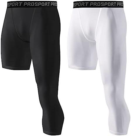 Blaward 2 Pack Compression Pants Men Basketball One Leg Running Tights Single Leg Workout Legging Athletic Base Layer Gear Size L