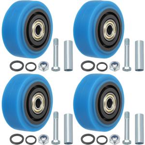 MECCANIXITY 3 Inch Push Cart Wheels Replacement Rubber Rolling Casters Wheel with 3/8" Bore Each Loading Capacity 220 lbs for Furniture Platform Trucks Shopping Cart Shelf, Blue Pack of 4