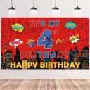 Spider Web 4th Birthday Banner - Red Webs Large Happy Birthday Backdrop Decorations(7143 Inch), Red Blue Photo Booth Photography Background Supplies for Kids Boys 4 Year Old