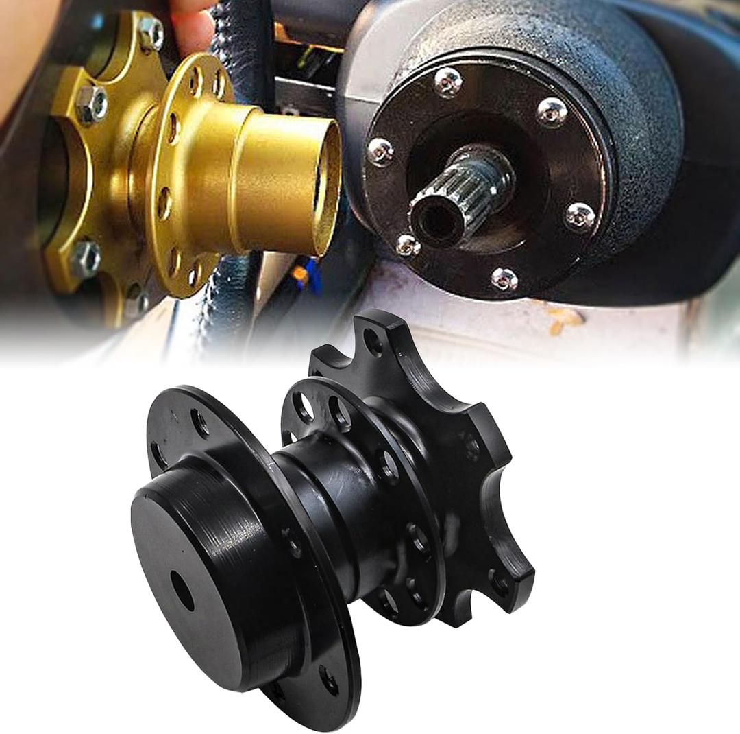 Aluminum Steering Wheel Adapter, Quick Release Hub, 6 Hole Racing Modification Device, Auto Universal Steering Wheel Heightening Accessories (Black)