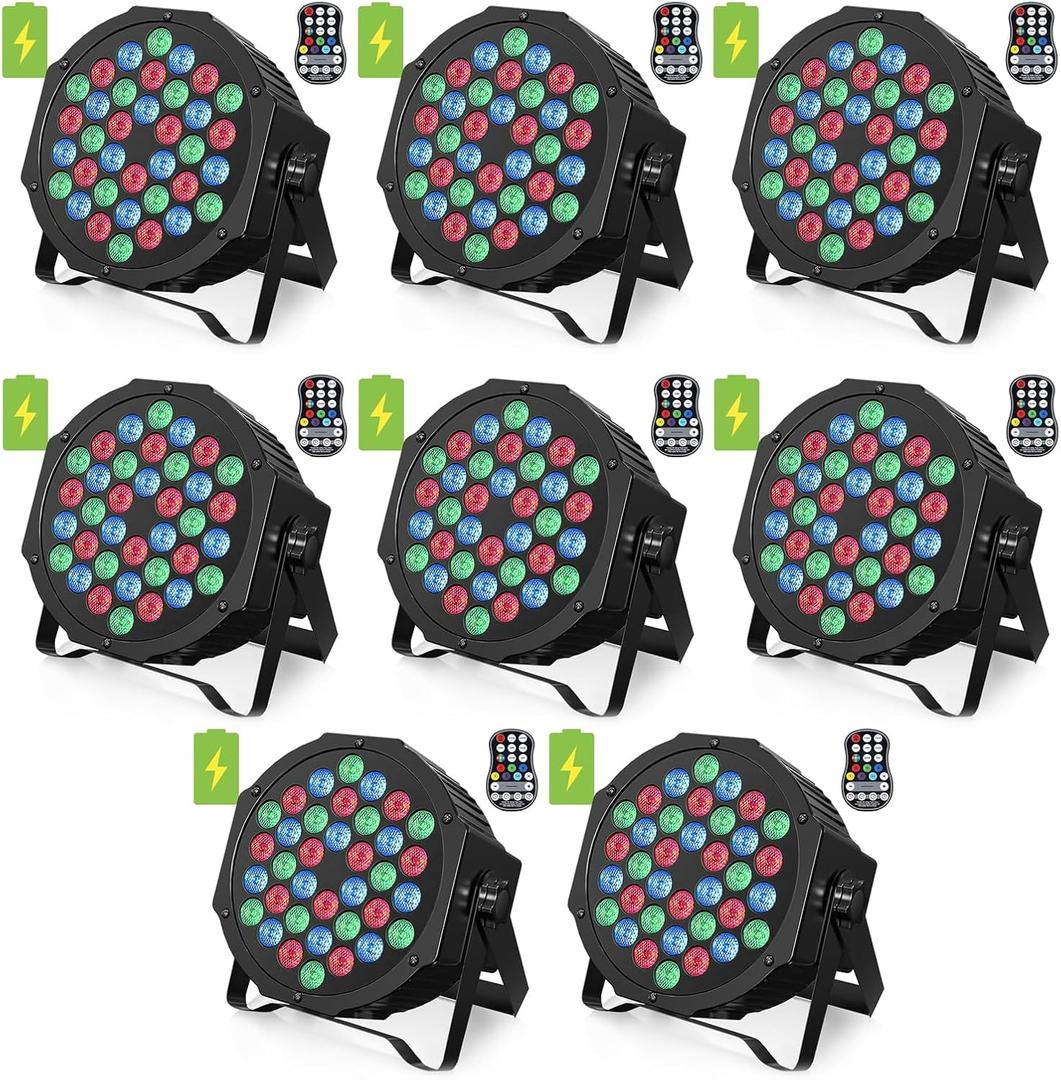 HOLDLAMP Rechargeable Par Lights 36W RGB Battery Powered, Wireless LED Par Lights DJ Uplights Sound Activated& Remote Control for Wedding Events Club Party Church Stage Lighting, 8 Pack