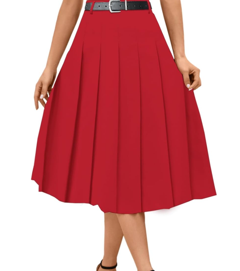 SANGTREE Women's Girls A-Line Long Pleated High Waist Fashion Skirt, School Uniform Cosplay Size 8-10