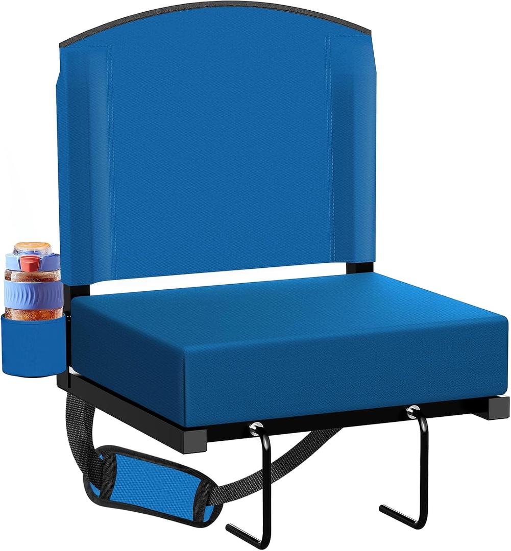 Dayacoco Stadium Seats with Back Support, New Portable Seat for Bleachers Hold up 400lbs, Wide Bleacher Seat with Shoulder Strap & Handle Perfect for Sports Events (Blue, 1pcs)