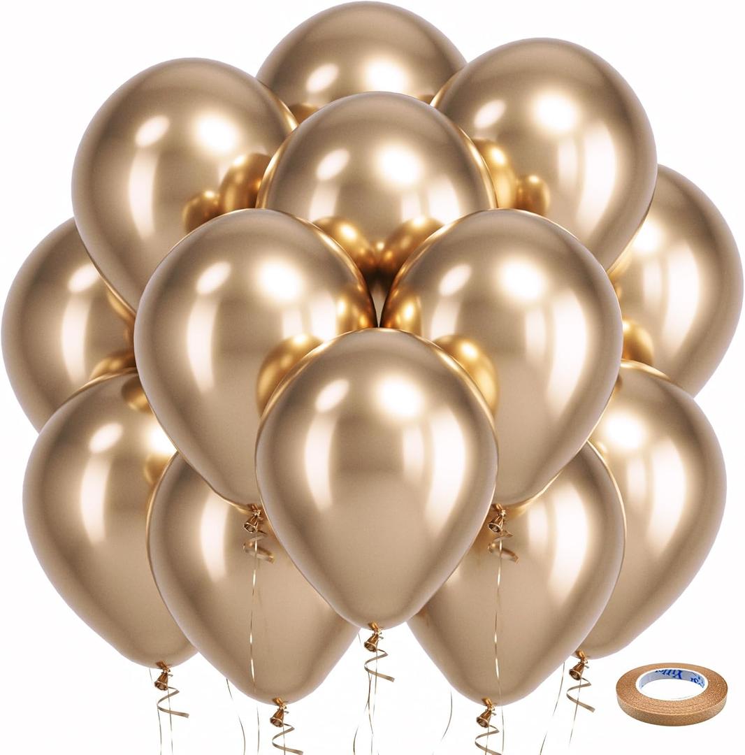 Bezente Metallic Champagne Gold Balloons Latex Party Balloons - 100 Pack 12 inch Round Helium Chrome Champagne Gold Balloons for Wedding Birthday Bachelorette Floral Party Decorations
